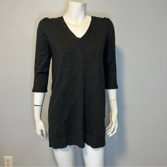525 America V-Neck Knit Shirt Dress Lace-Up Back With Deep V-Neck Gray Size XS - Picture 1 of 10